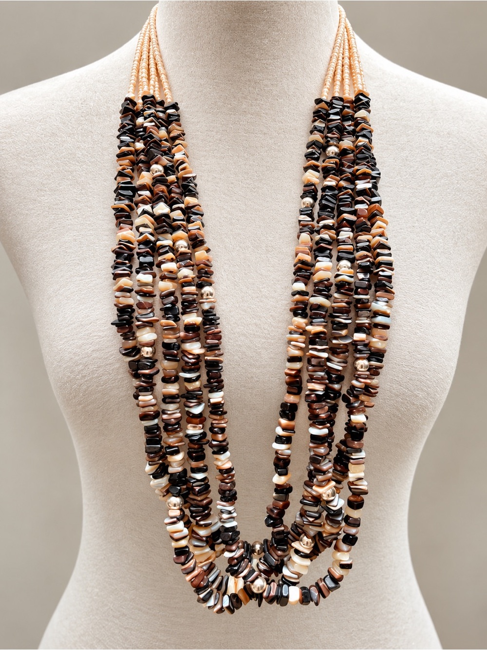 Robert Coriz Santo Domingo Kewa Pueblo 5-Strand Pin Shell Necklace 36”